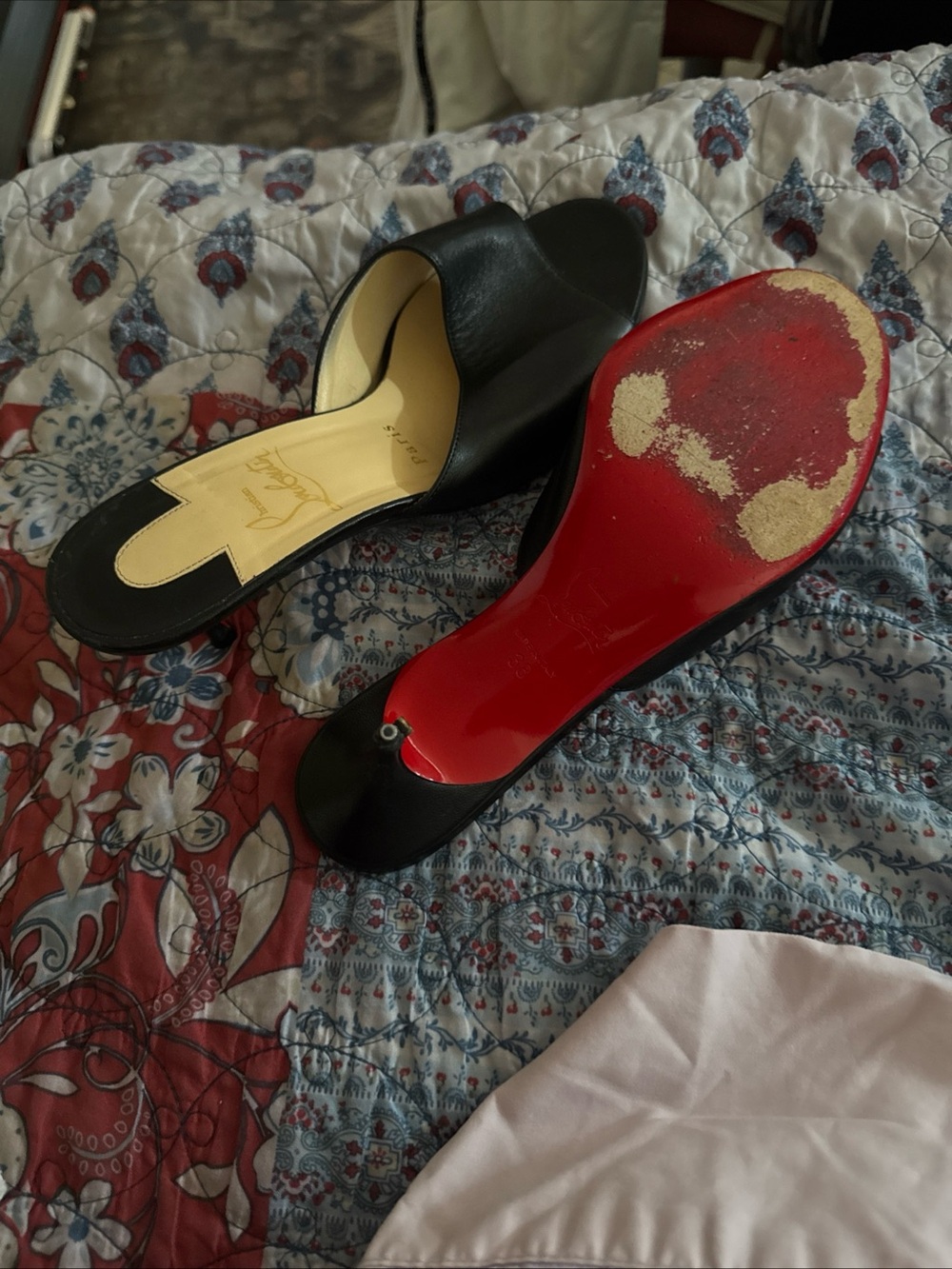 Christian Louboutin Black Leather Slide with Signature Red Sole